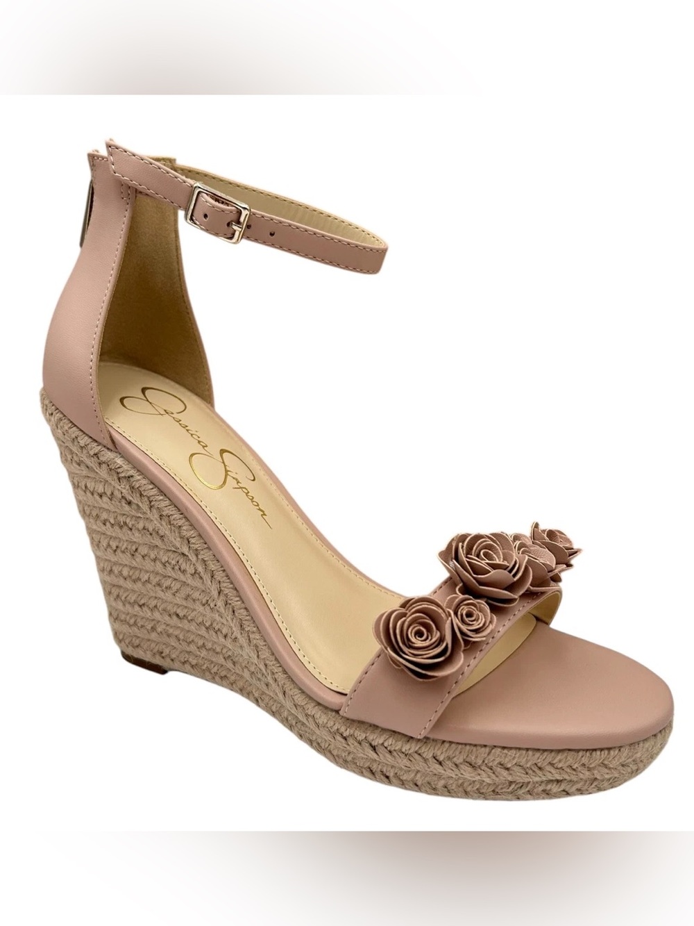 Gently worn Jessica Simpson Blush Embellished “Jeffina” Wedge Sandals, size 10